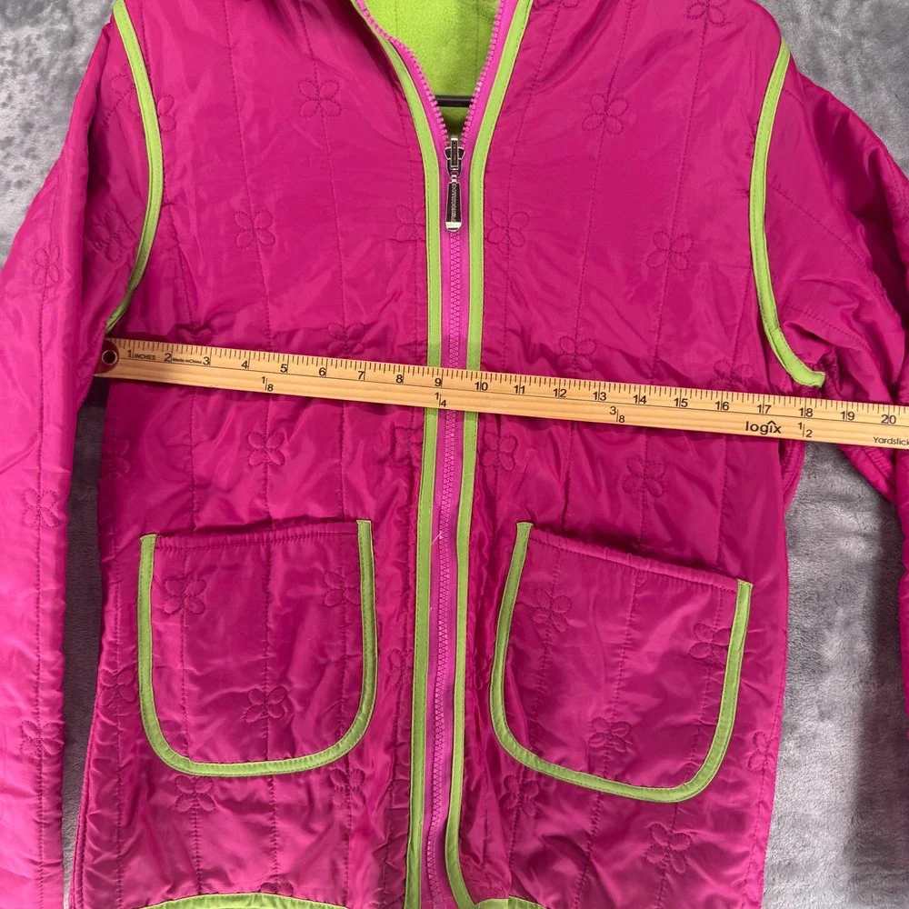 Rothschild Girls Quilted Floral Pink Green Zip Hooded Jacket Size L 14